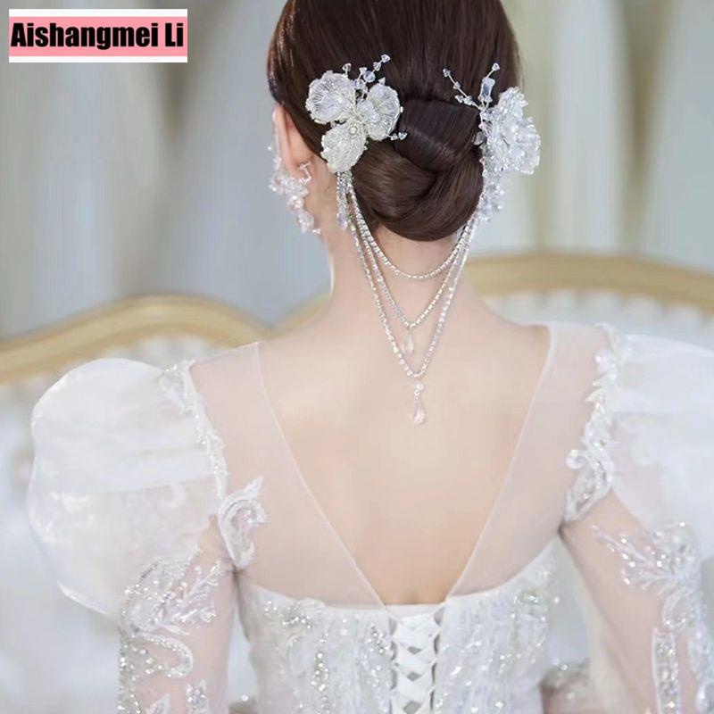 Phụ Kiện Cài Tóc Cô Dâu Kiểu Tua Rua Đính Đá Pha Lê Phong Cách Hàn Quốc Nhật Bản Mới