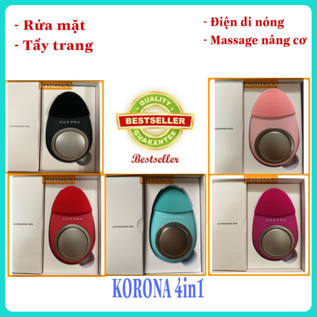 Máy rửa mặt KORONA 4in1 cao cấp điện di nóng, tẩy trang, sạch mụn đầu đen, massage nâng cơ săn chắc da mặt chính hãng