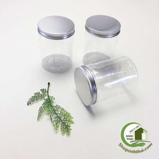 Hũ nhựa Pet trong suốt, hình tròn nắp thiếc - chai lọ nhựa đựng mỹ phẩm, đựng keo, hạt cườm, thực phẩm 8 x 11cm