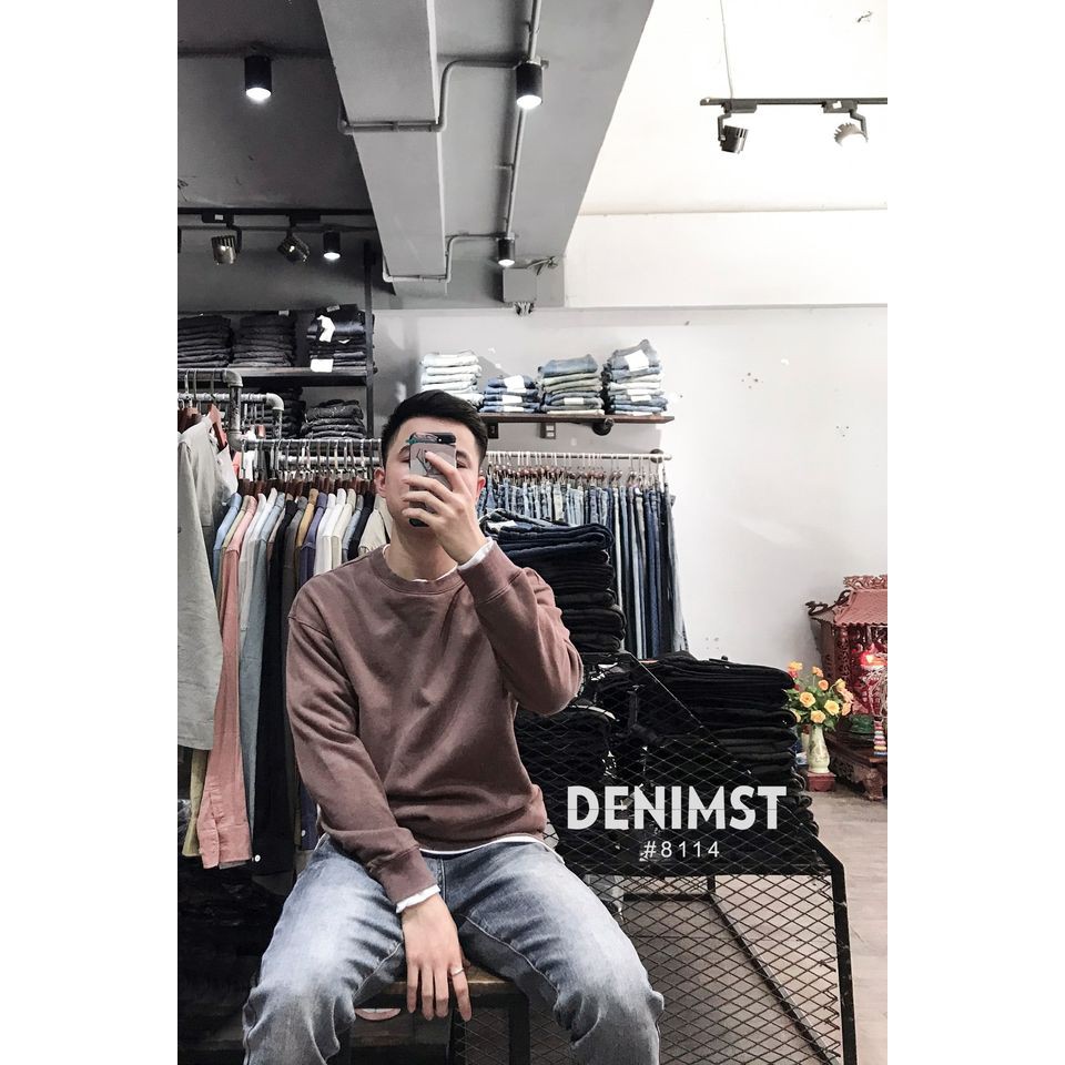 Áo sweater nam, áo thun dài tay nỉ da cá lót viền DENIMST 8114
