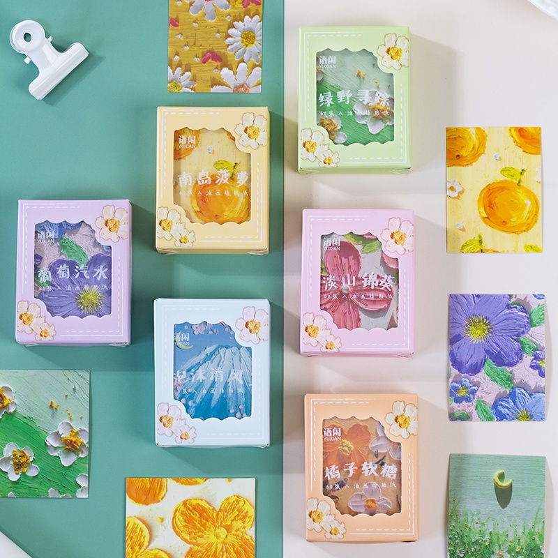Hộp 60 tờ sticker 6 kiểu dán tranh sơn dầu trang trí sổ tay