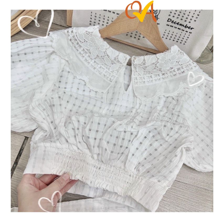 Set Váy nữ dạo phố, công sở, đầm dự tiệc Quocanh chân váy xòe phối áo cổ ren tay phồng, set đồ nữ tiểu thư