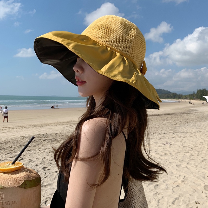Nón Tai Bèo Vành Rộng Thoáng Khí Đính Nơ Đơn Giản Chống Nắng Thoáng Khí Thời Trang Cho Nữ