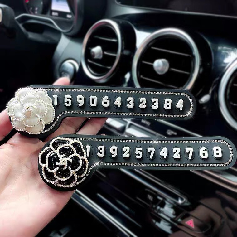 Bảng Số Điện Thoại Dừng Đỗ Trên Xe Ô Tô Hình Hoa Trà Đính Đá Cao Cấp