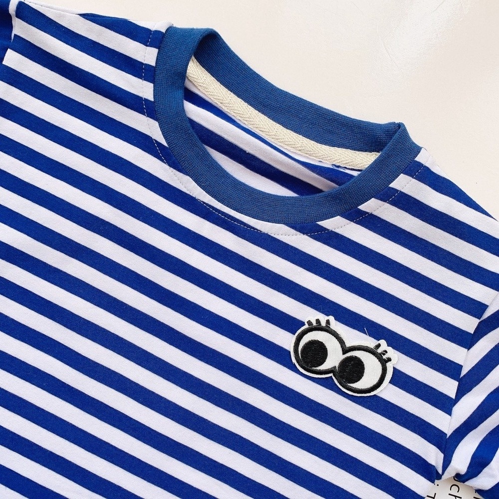 Áo Liền Quần Ngắn Tay Họa Tiết Sọc Thời Trang Cho Bé Trai Sơ Sinh