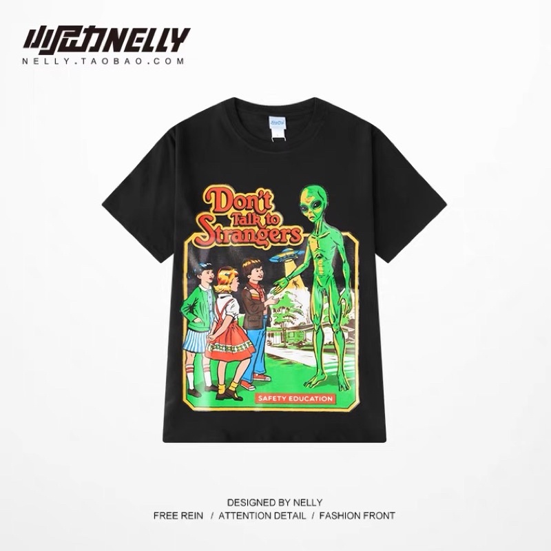 Áo thun tay lỡ nelly dáng unisex form rộng dont talk to stranger