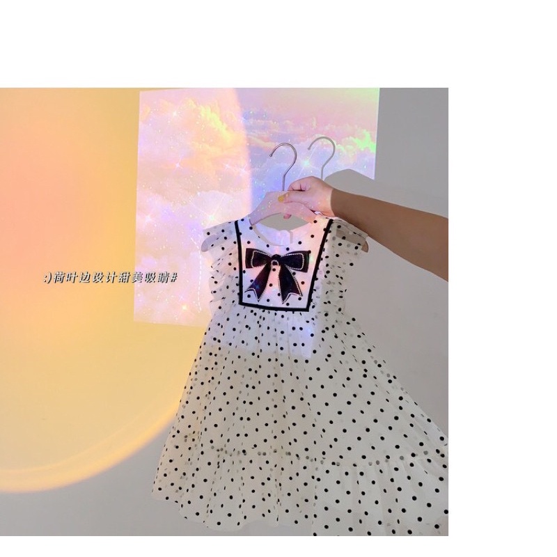 Váy bé gái, vây voan chấm bi kèm nơ siêu xinh cho bé, váy voan cánh tiên bé gái