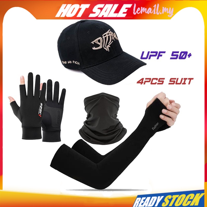 Hot Set 4 phụ kiện câu cá gồm mũ + găng tay + găng tay + khăn che mặt chống nắng thông thoáng cho câu cá/đạp xe