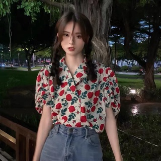 Áo sơ mi SUXI tay ngắn dáng rộng họa tiết hoa phong cách cổ điển thời trang mùa hè dành cho nữ