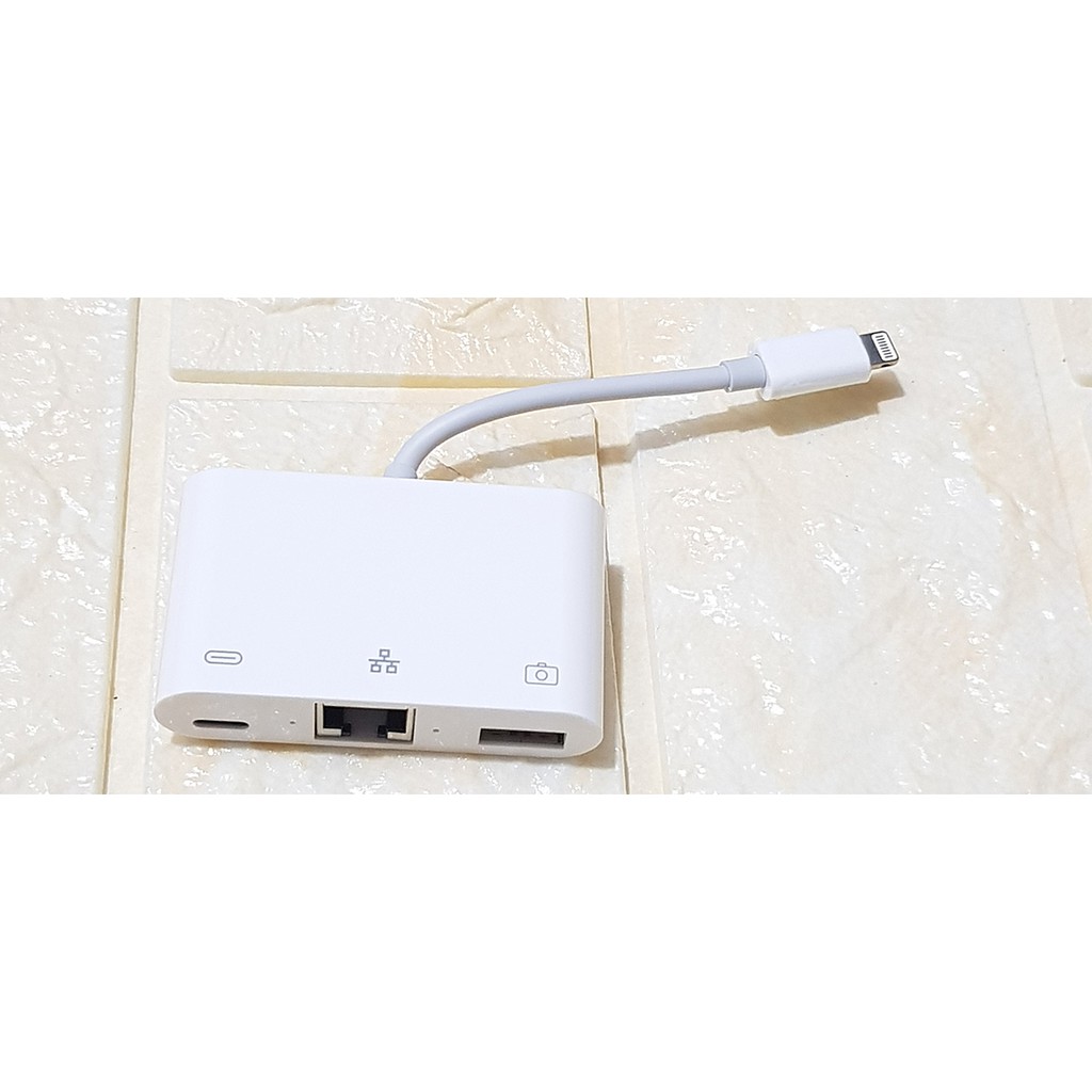 Cáp chuyển lightning ra jack LAN (RJ45) 100Mbps kèm cổng sạc và usb