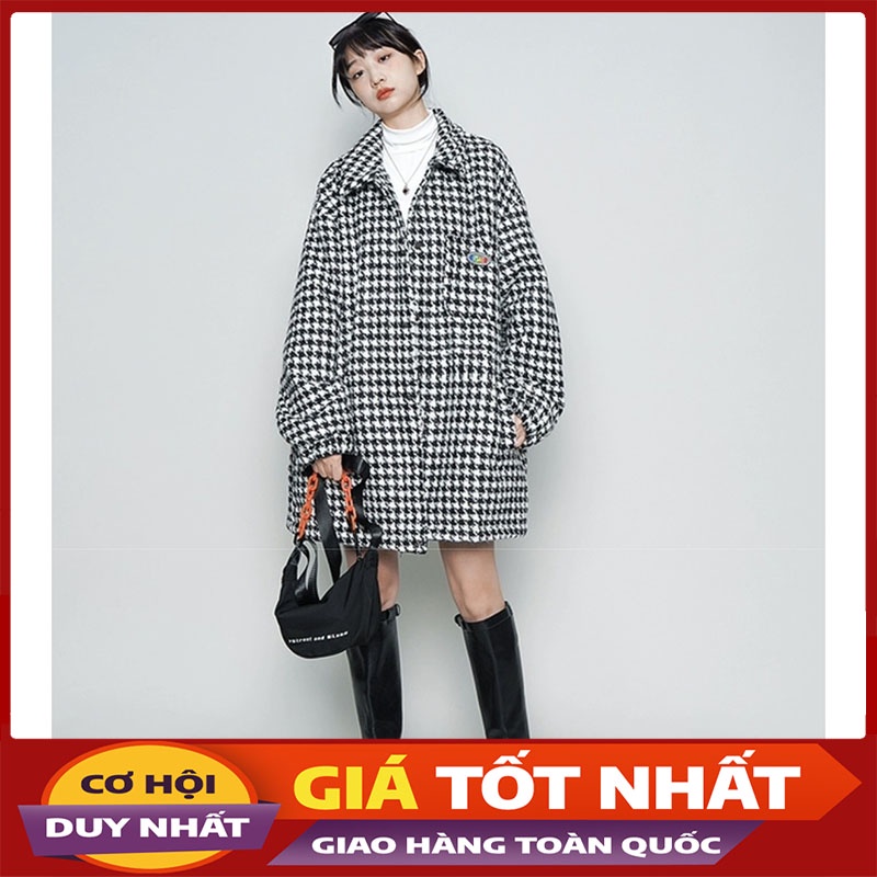 Áo Khoác Dạ Kẻ Trần Phao Siêu Ấm Hàng Quảng Châu M563-Violet
