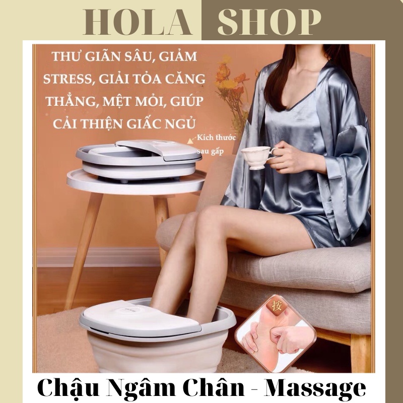 Chậu ngâm chân massage gấp gọn, Bồn ngâm chân mát xa cao cấp, tự động đun nước, giữ nhiệt ổn định