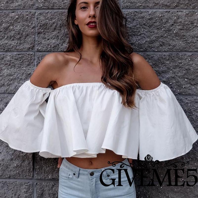 Áo lửng trễ vai viền xếp nếp gợi cảm cho nữ