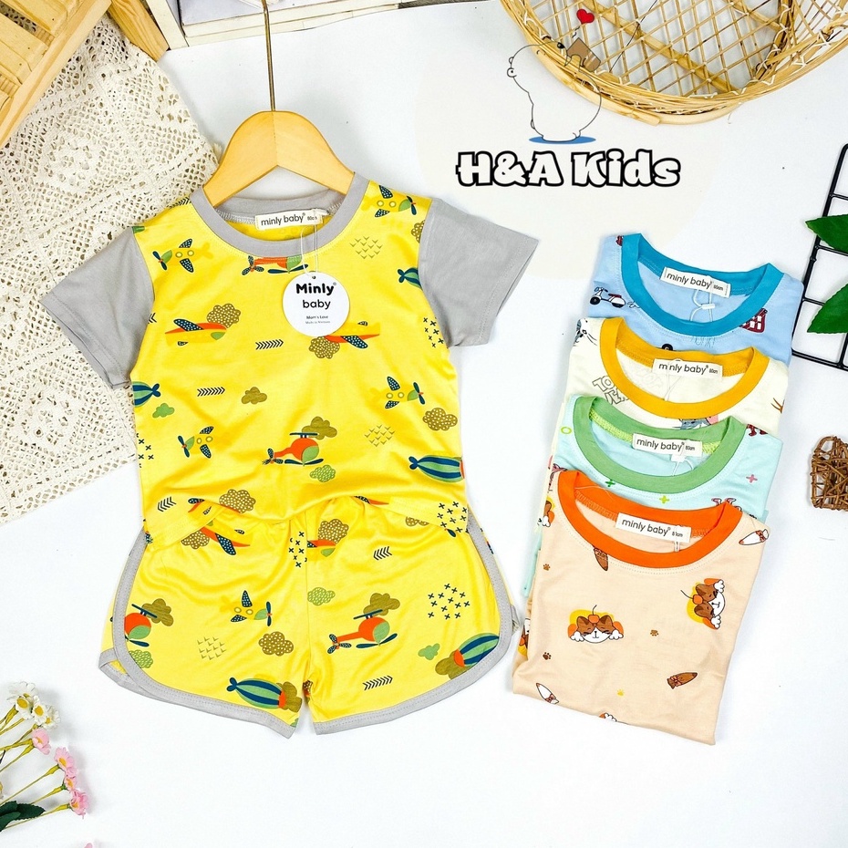 [Bé 19-32kg] Bộ ngắn tay thun lạnh in toàn thân viền màu SIZE ĐẠI MINKY MOM cho bé trai bé gái