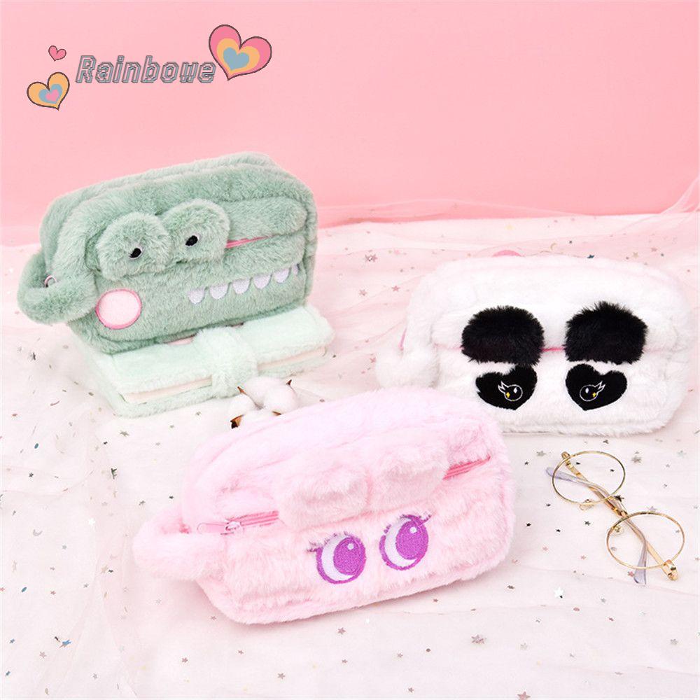 RAINBOW Gifts Pencil Case School Supplies Plush Pencil Bag Panda Rabbit Cute Makeup Pouch Animal High Capacity