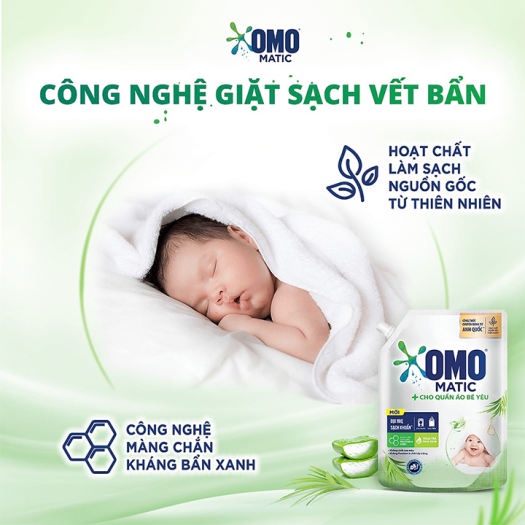 nước giặt omo em bé 2kg cho quần áo bé yêu [omo matic]