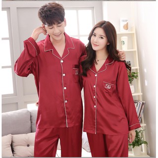 Đồ ngủ Pijama đôi nam nữ Lụa cao cấp mầu đỏ ( có ảnh thật + clip )