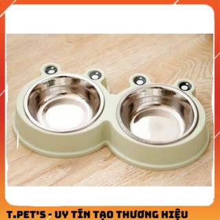 Bát ăn cho chó mèo - Bát đôi ếch inox