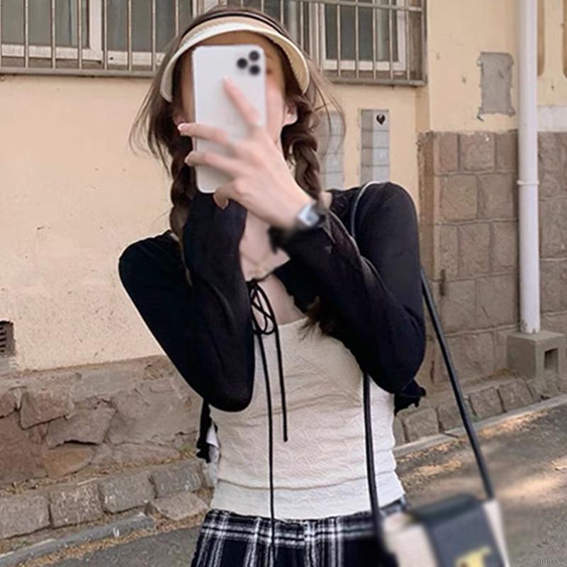 Áo Dệt Kim Mỏng Tay Dài Cột Dây Phong Cách Hàn Quốc Thời Trang Cho Nữ