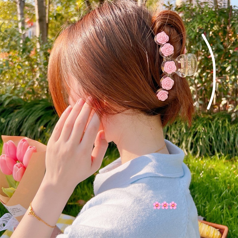 Kẹp Tóc Đuôi Ngựa Hình Trái Tim Hoa Hồng Nhẹ Nhàng Sang Trọng Thời Trang Mùa Hè Hàn Quốc