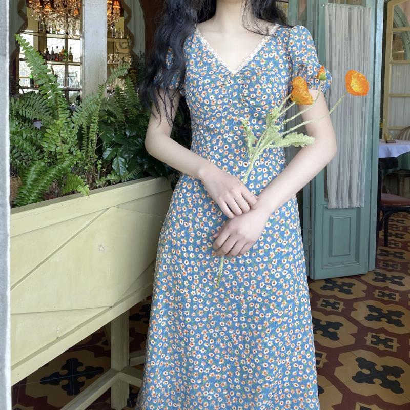 Đầm Voan Hoa Tay Phồng Ngắn Dáng Dài Thời Trang Đi Biển Xinh Xắn Cho Nữ