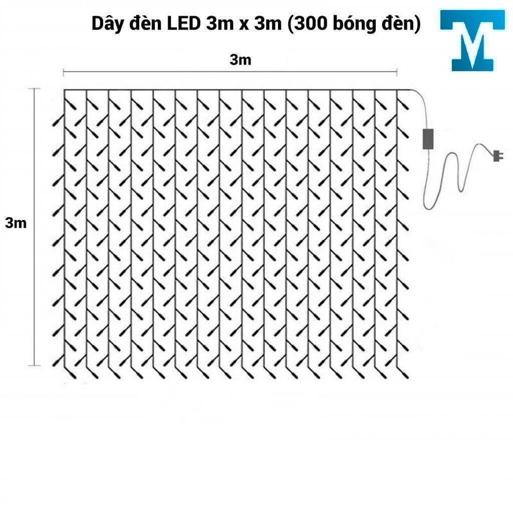 Đèn trang trí rèm 3x3m 16 dây thả, đèn led rèm mưa màu vàng ấm trang trí background, quà tặng ngày 8/3,...