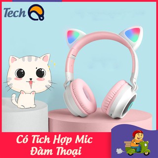 Tai Nghe Bluetooth Tai Mèo Dễ Thương Có Tích Hợp Mic Đàm Thoại Và Đèn Phát Sáng - Bảo Hành 12 Tháng