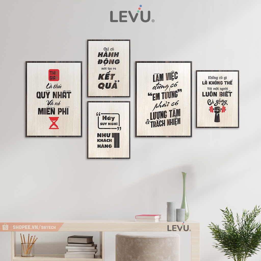 Bộ tranh tạo động lực 5 tấm treo tường bằng gỗ bố cục đẹp đơn giản SB5