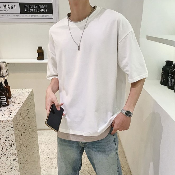 Áo Phông Tay Lỡ Phối Layout Unisex Cho Cả Nam Và Nữ Vải Cotton Đẹp Và Thoáng Mát | BigBuy360 - bigbuy360.vn