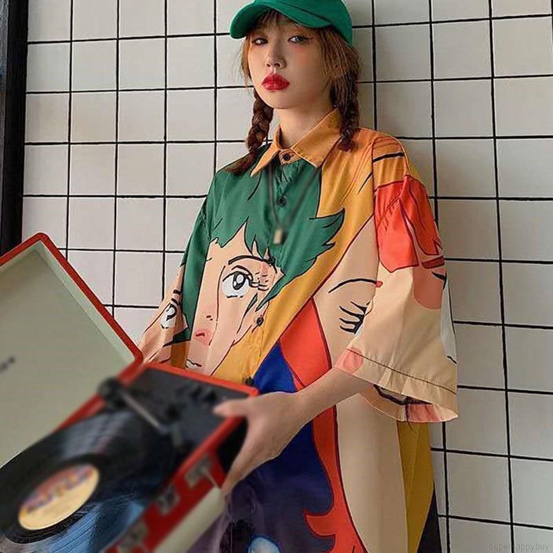 Áo Sơ Mi Nữ Tay Ngắn Dáng Rộng In Hình Hoạt Hình Phong Cách Hàn Quốc | BigBuy360 - bigbuy360.vn