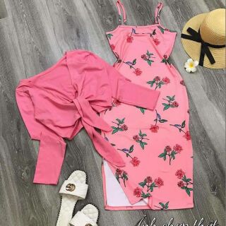 Đầm hoa body kèm khoác