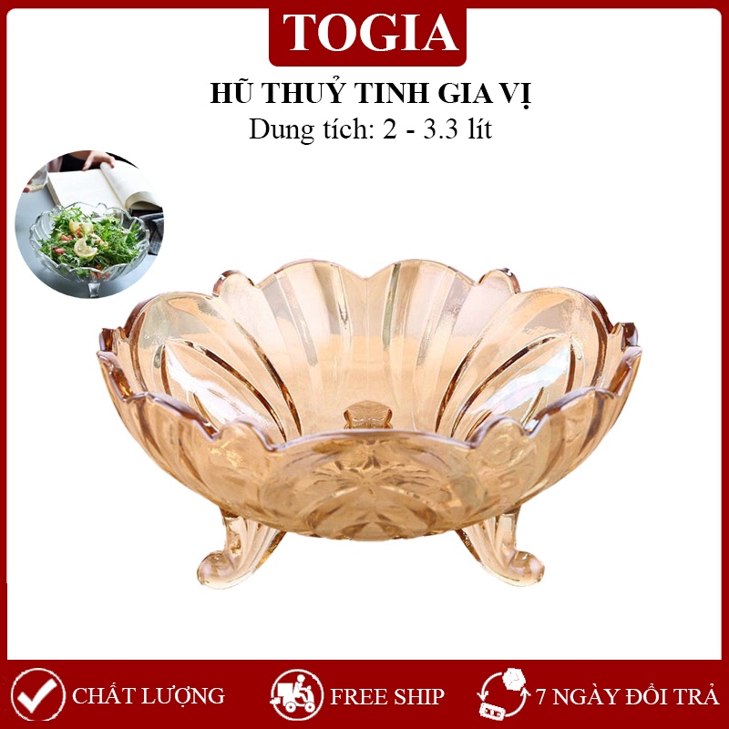 Đĩa Thủy Tinh 3 Chân Đựng Hoa Quả, Thả Hoa Trang Trí Cao Cấp Size 24cm