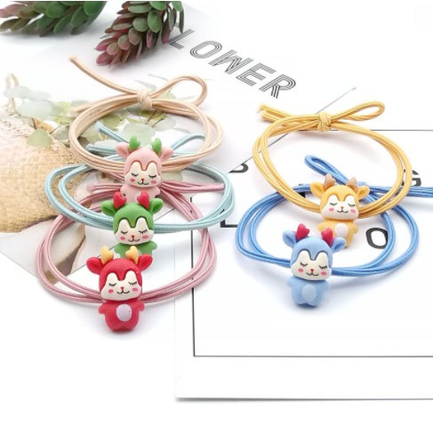 Dây Buộc Tóc Họa Tiết Con Tỳ Hưu May Mắn Nhiều Màu Tùy Chọn Xinh Xắn Cho Phụ Nữ - Dây Cột Tóc Đính Hình Con Tỳ Hưu Cute