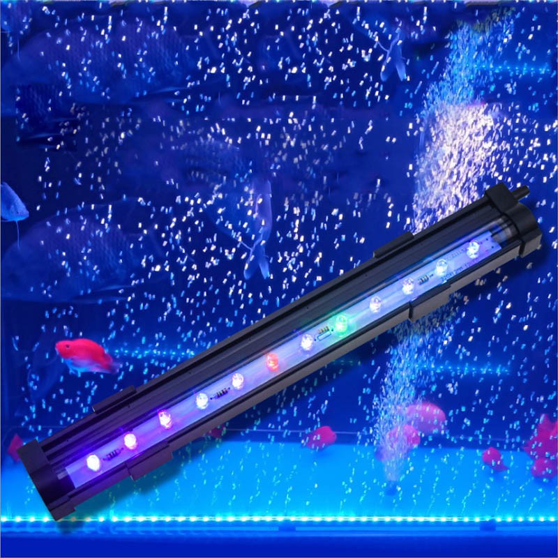 Bộ đèn LED đổi màu bể cá 15cm-25cm-35cm-45cm tùy chọn có đầu sủi bọt khí kèm máy tạo khí oxy cho bể cá