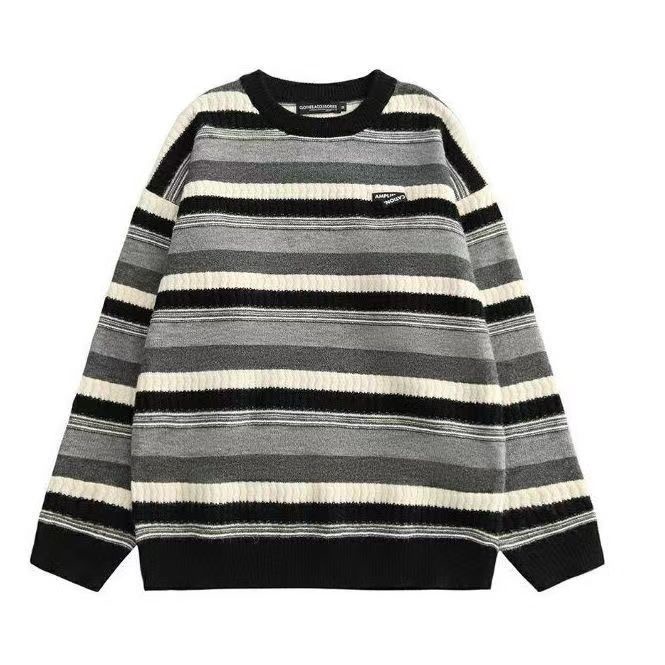 Áo Sweater Cổ Tròn Dáng Rộng Họa Tiết Kẻ Sọc Phong Cách Nhật Bản Thời Trang Mùa Đông Xinh Xắn Cho Cặp Đôi