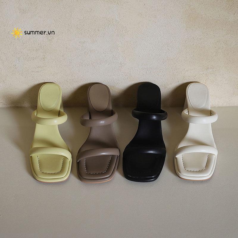 Giày Sandal Cao Gót Mũi Vuông Phong Cách Pháp Tối Giản Dễ Phối Đồ