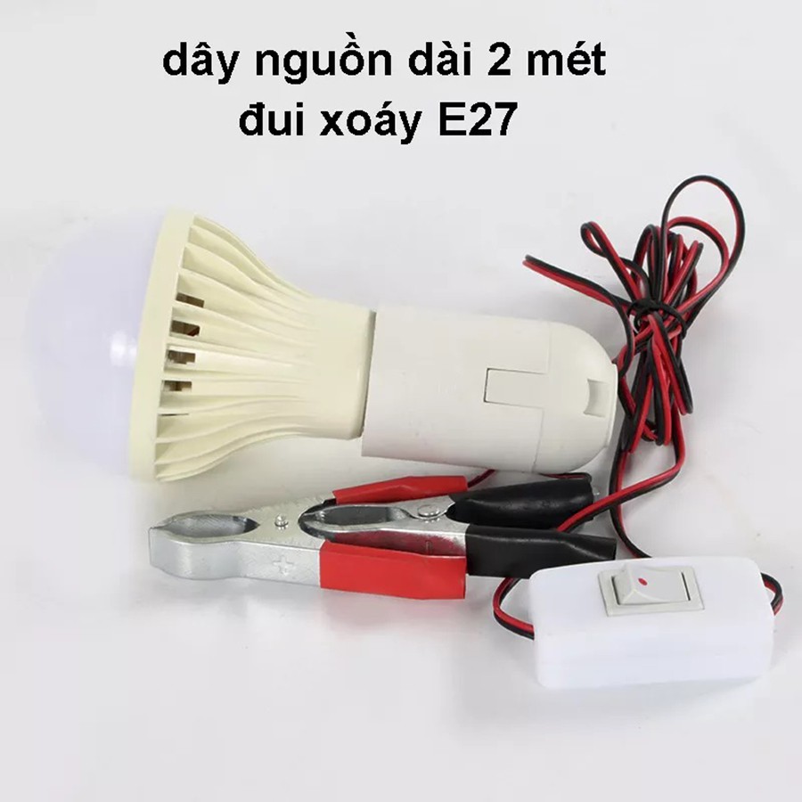 Bộ dây kẹp bình ác quy sử dụng bóng đèn LED có công tắc và đuôi xoáy E27,TẶNG KÈM BÓNG LED 10W DY08