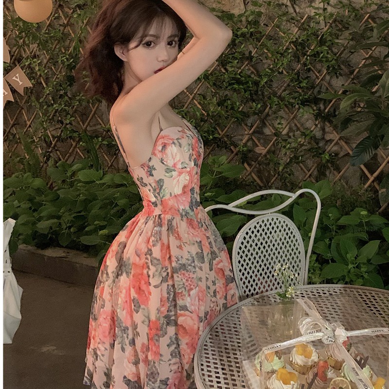 Đầm voan hoa ZHELIHANGFEI hai dây xinh xắn dành cho nữ