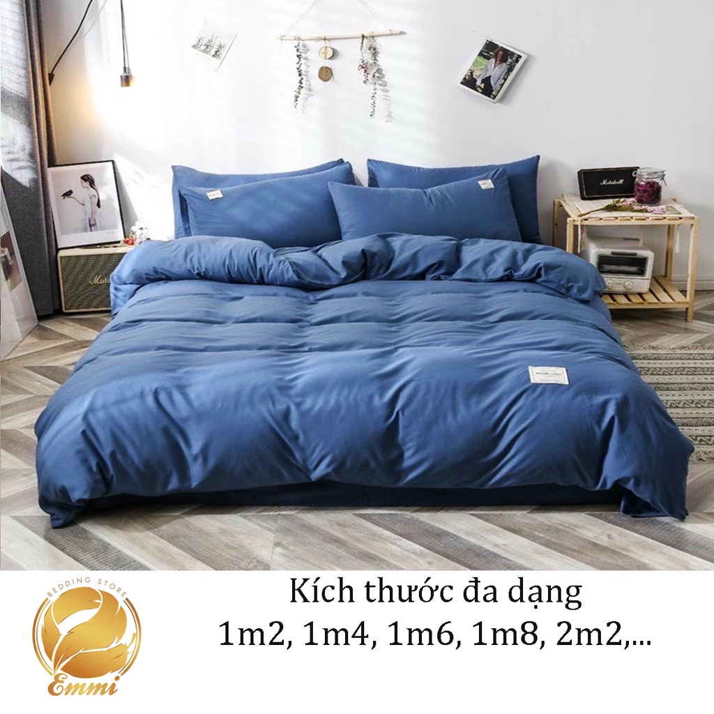 Bộ Chăn Ga Gối Cotton TC Emmidecor cao cấp - Xanh dương đậm giá tốt