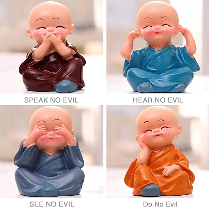 4 Tượng Chú Tiểu Trang Trí Bằng Nhựa