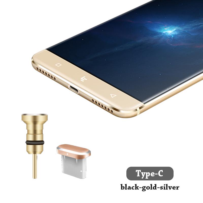Phone Accessory Alloy Type C Micro USB Charging Port + 3.5mm Earphone Port Dust Plug For IPAndroid