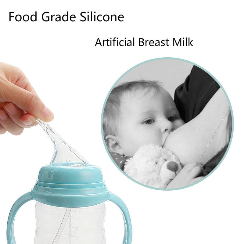 Bình sữa nhựa PP cho bé bầu rộng 330ml Bình tạo vú bằng silcone có tay cầm