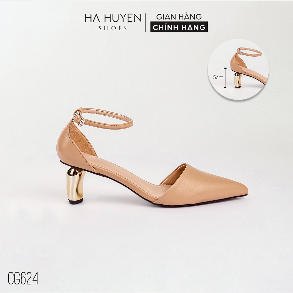 Giày cao gót Hà Huyền Shoes mũi nhọn đế dẹt sóng vàng 5 phân kiểu dáng mới - CG624