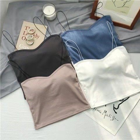 Hot Chất Đẹp Áo 2 Dây Cotton Croptop Sợi Bún Đệm Nâng Ngực Dáng Ôm Thoáng