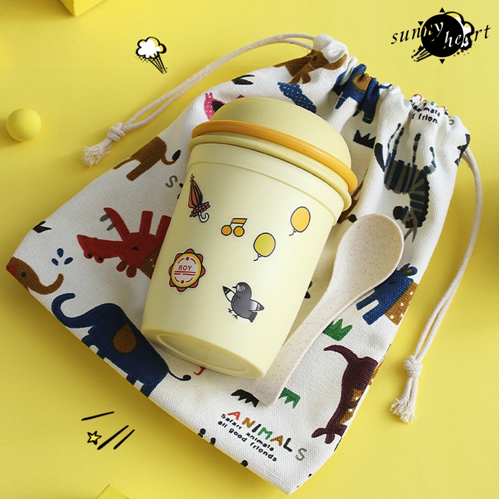 1 Set Cốc Uống Sữa Kèm Muỗng Dung Tích Lớn Không BPA Cho Bé