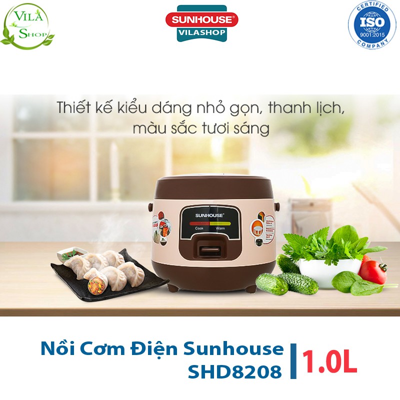 Nồi Cơm Điện, Nồi Cơm Đa Năng Sunhouse SHD8608C 1L - Thiết Kế Đơn Giản Màu Cà Phê Ấn Tượng Đẹp Mắt