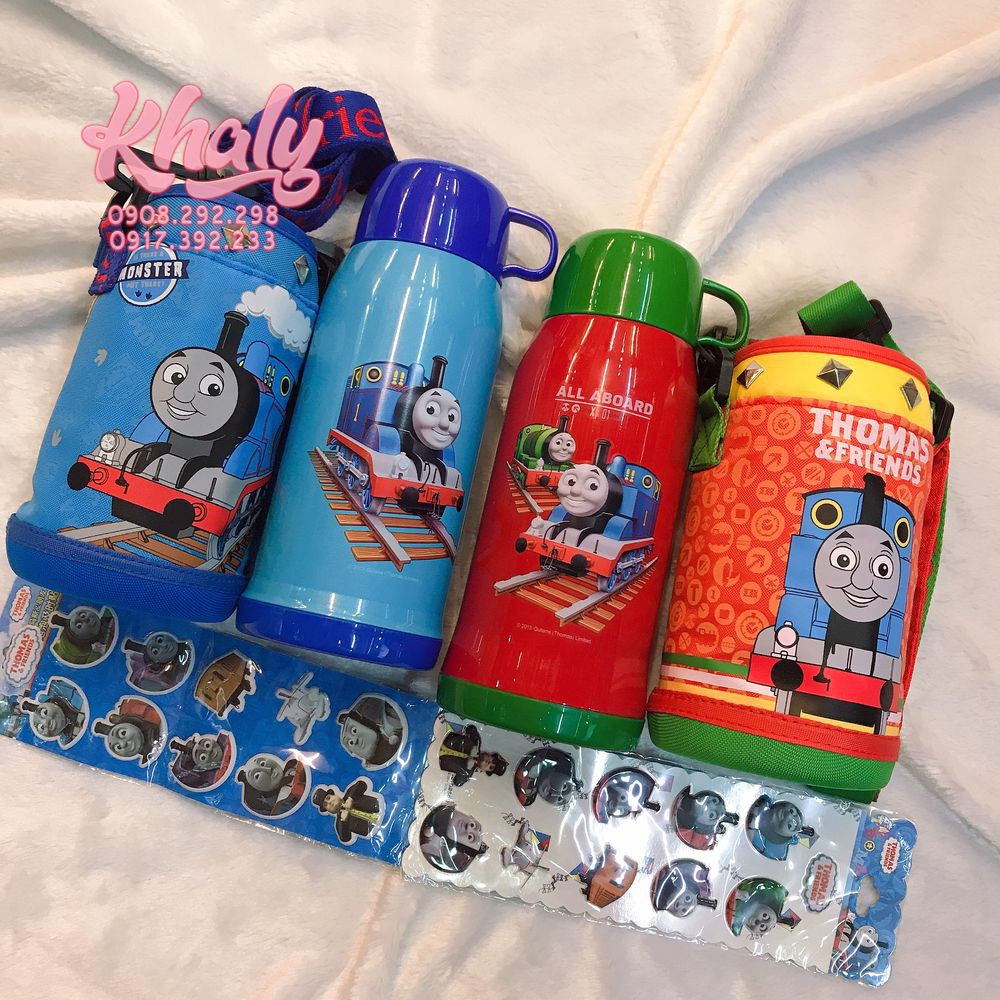 Bình nước giữ nhiệt tặng kèm túi giữ nhiệt hình xe lửa Thomas & Friends cho trẻ em, bé trai (550ml)