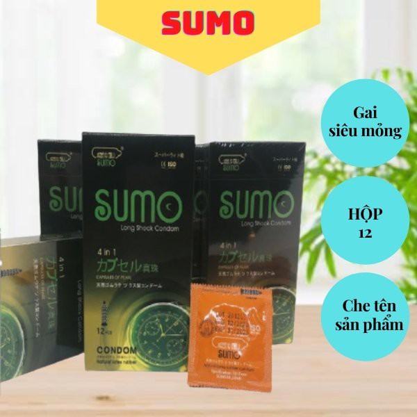 Bao cao su Sumo 4 in 1 Nhật bản / bao cao su gân gai phát hiện bệnh tình dục- BCS hộp 12 chiếc