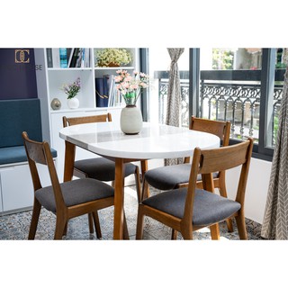 Bàn ăn mặt đá solid surface white macchiato