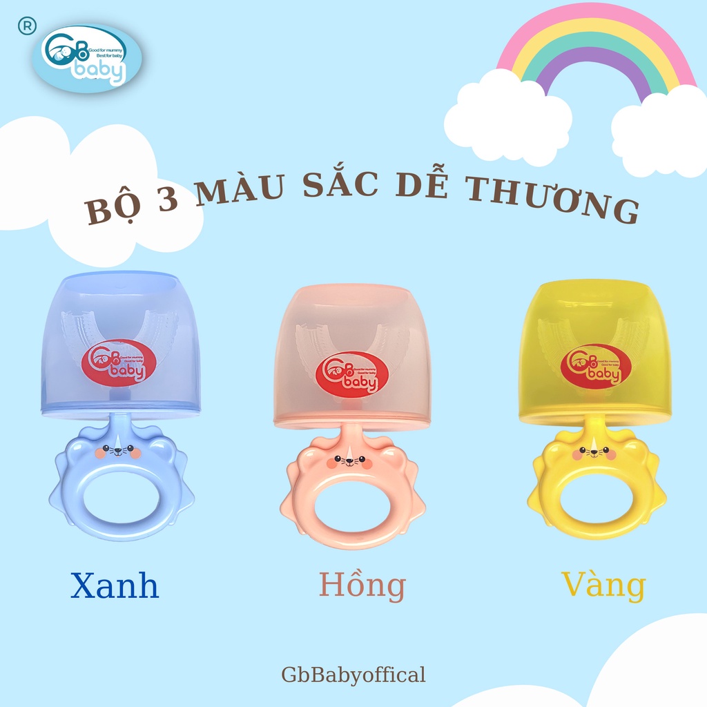 Bàn chải đánh răng cho bé Gb Baby, Bàn chải đánh răng chữ U có nắp đậy tiện lợi, chất liệu silicone siêu mềm